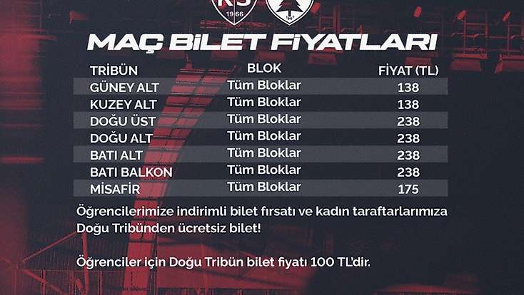 Kayserispor-Muğlaspor maçının bilet fiyatları belli oldu