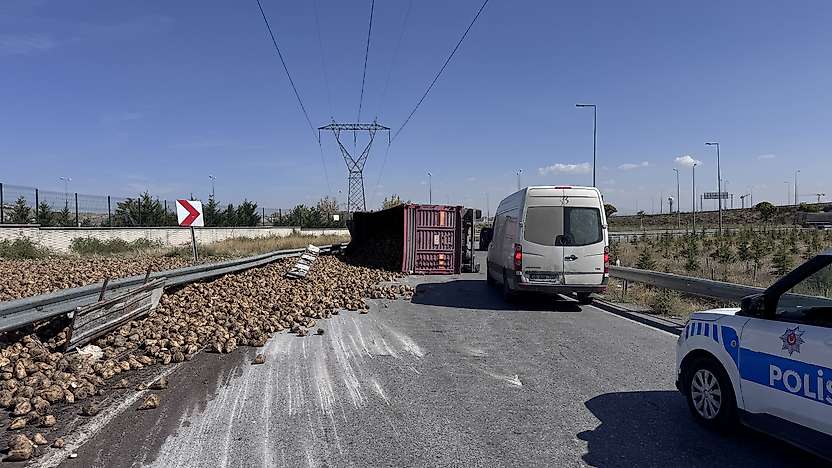 Virajı alamayan tır devrildi