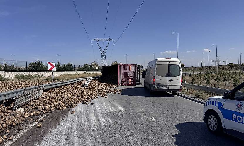 Virajı alamayan tır devrildi